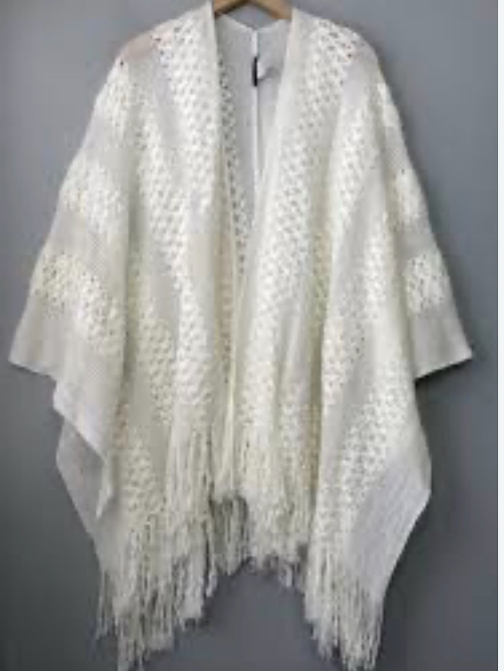 White Crochet Fringe Poncho-one size fit all